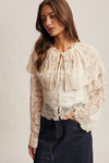 Lace and Embroidered Top in Ecru