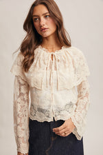 Lace and Embroidered Top in Ecru