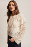 Lace and Embroidered Top in Ecru