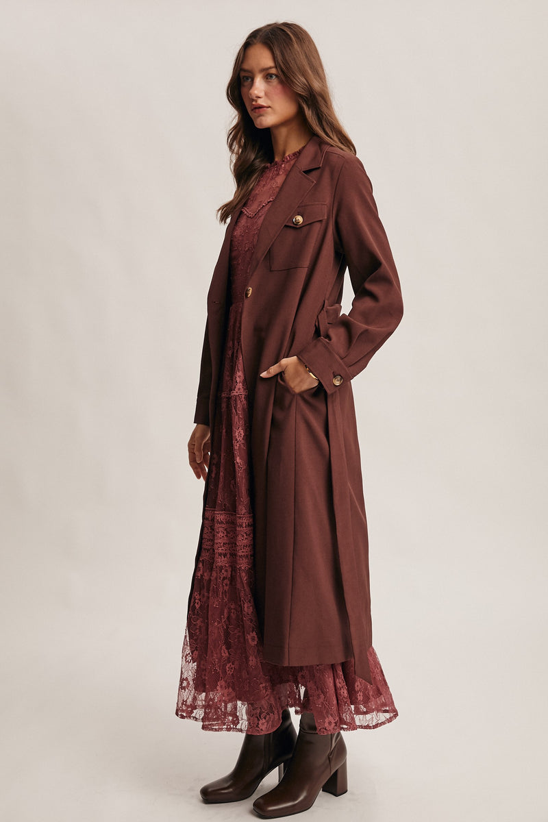 Belted Trench Coat in Chestnut