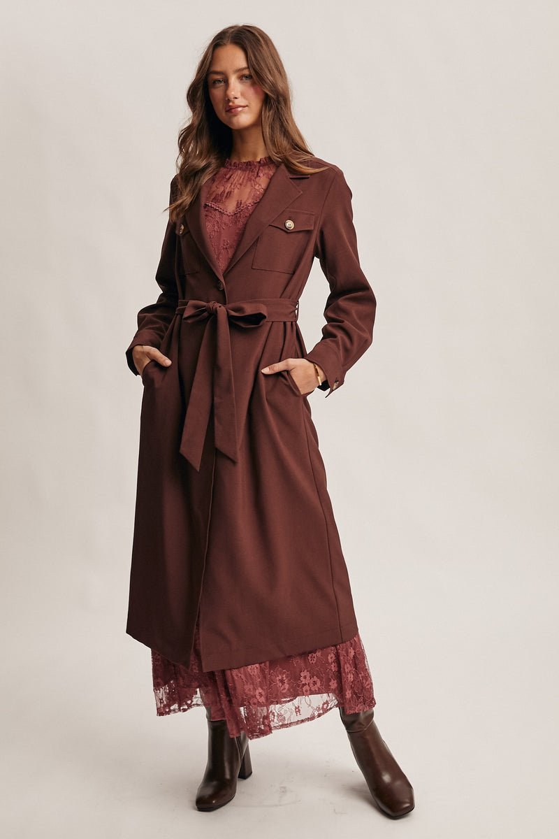 Belted Trench Coat in Chestnut
