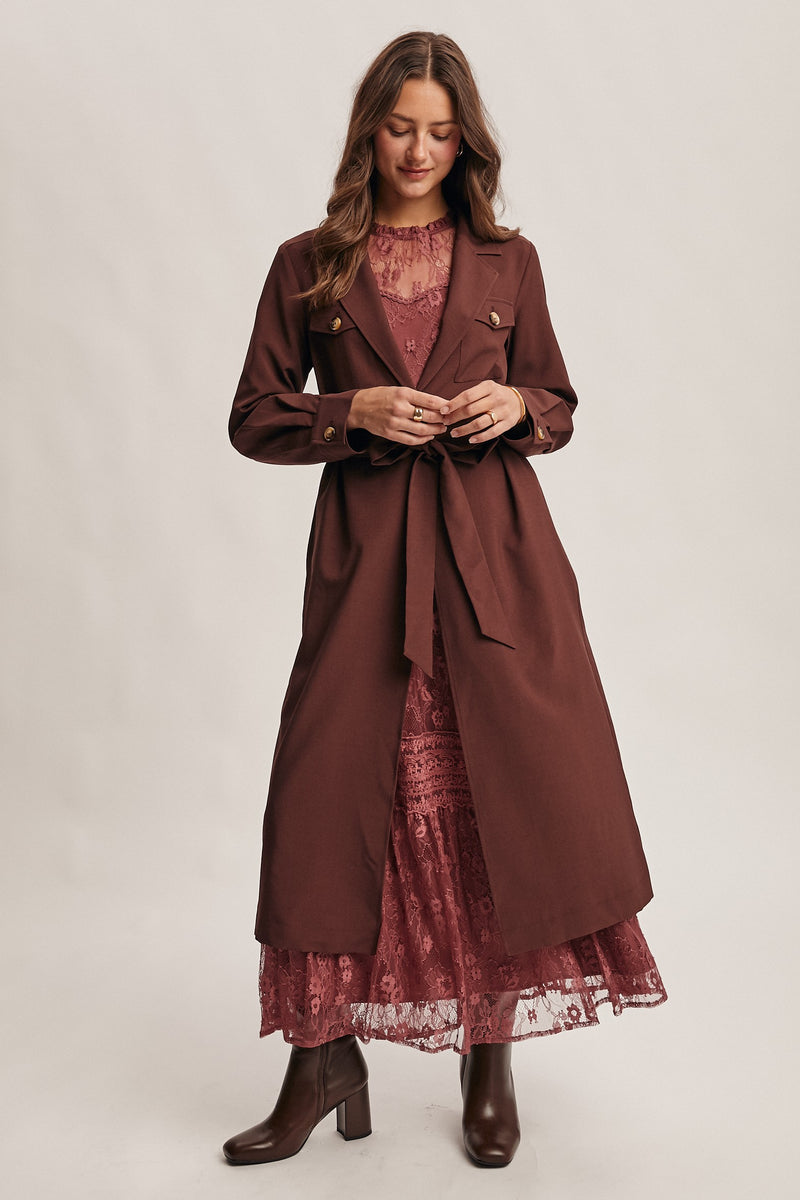 Belted Trench Coat in Chestnut