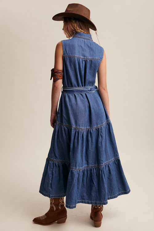Sleeveless Denim Midi Dress