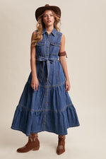 Sleeveless Denim Midi Dress