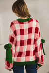 Holiday Check Sweater with Bow Detailed Sleeves