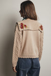 Shawl Collar Embroidered Cable Knit Cardigan in Oatmeal