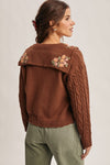 Shawl Collar Embroidered Cable Knit Cardigan in Mocha