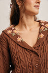 Shawl Collar Embroidered Cable Knit Cardigan in Mocha