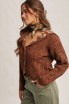 Shawl Collar Embroidered Cable Knit Cardigan in Mocha