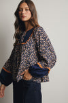Navy Floral Peasant Blouse