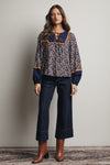 Navy Floral Peasant Blouse