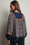 Navy Floral Peasant Blouse
