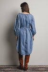 Off-the-Shoulder Belted Denim Midi Dress