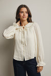 Ecru Lace Trim Button Down Blouse