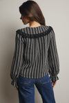 Black and White Lace Trim Button Down Blouse