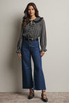 Black and White Lace Trim Button Down Blouse