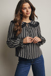 Black and White Lace Trim Button Down Blouse