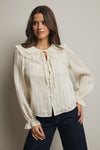Ecru Lace Trim Button Down Blouse