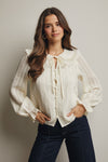 Ecru Lace Trim Button Down Blouse