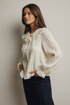 Ecru Lace Trim Button Down Blouse