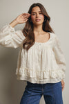 Ruffle Hem Peasant Blouse in Ecru