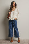 Ruffle Hem Peasant Blouse in Ecru