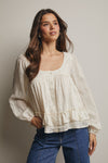 Ruffle Hem Peasant Blouse in Ecru