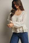 Ruffle Hem Peasant Blouse in Ecru