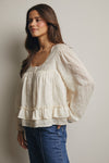 Ruffle Hem Peasant Blouse in Ecru