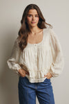 Ruffle Hem Peasant Blouse in Ecru