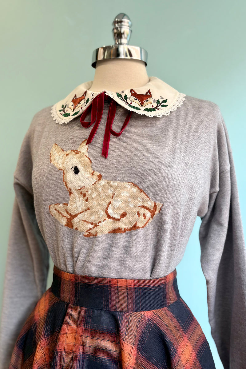 Baby Deer Pullover Sweater in Grey