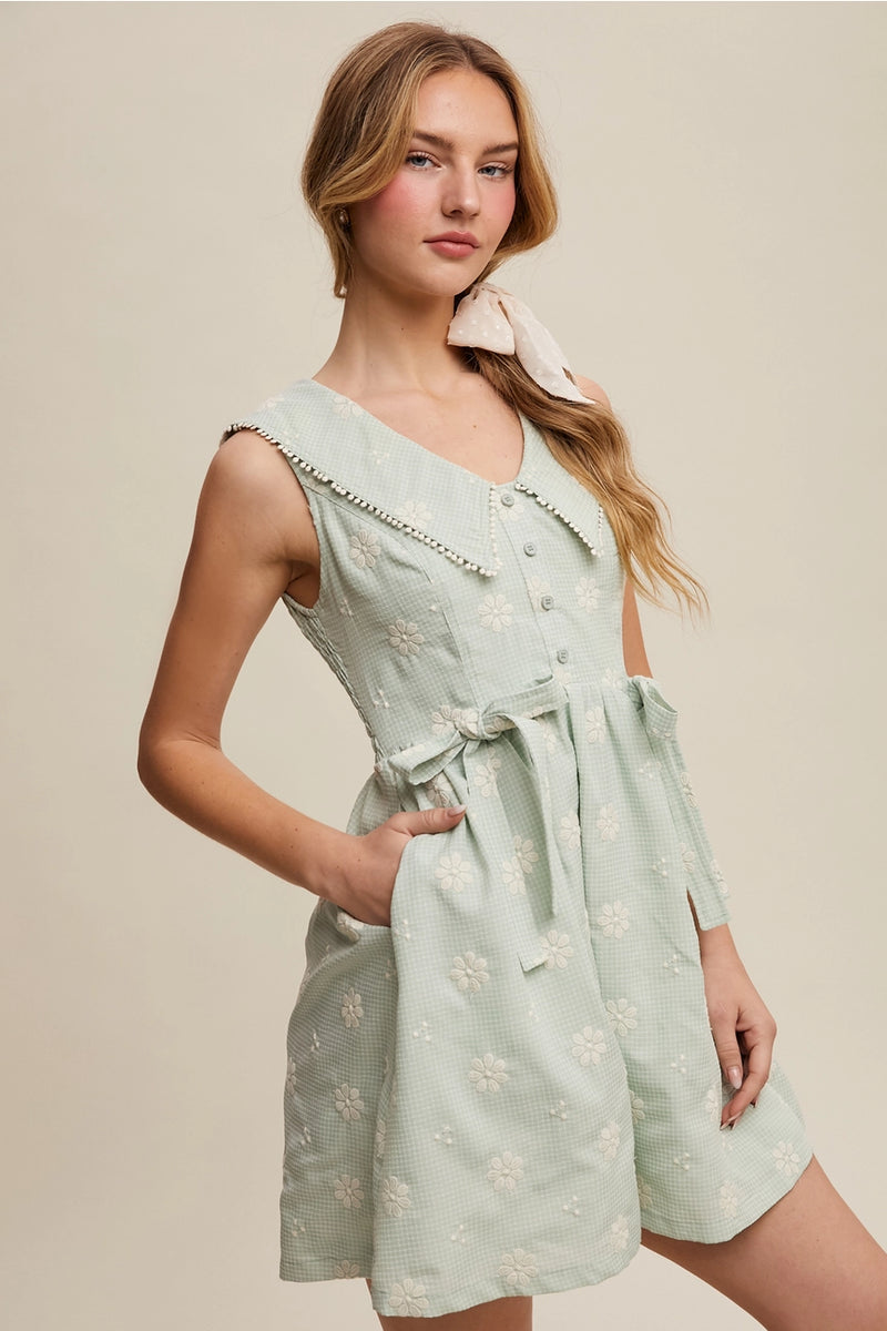 vintage floral mini dress Sage and White Gingham and Floral Mini Dress – Modern Millie