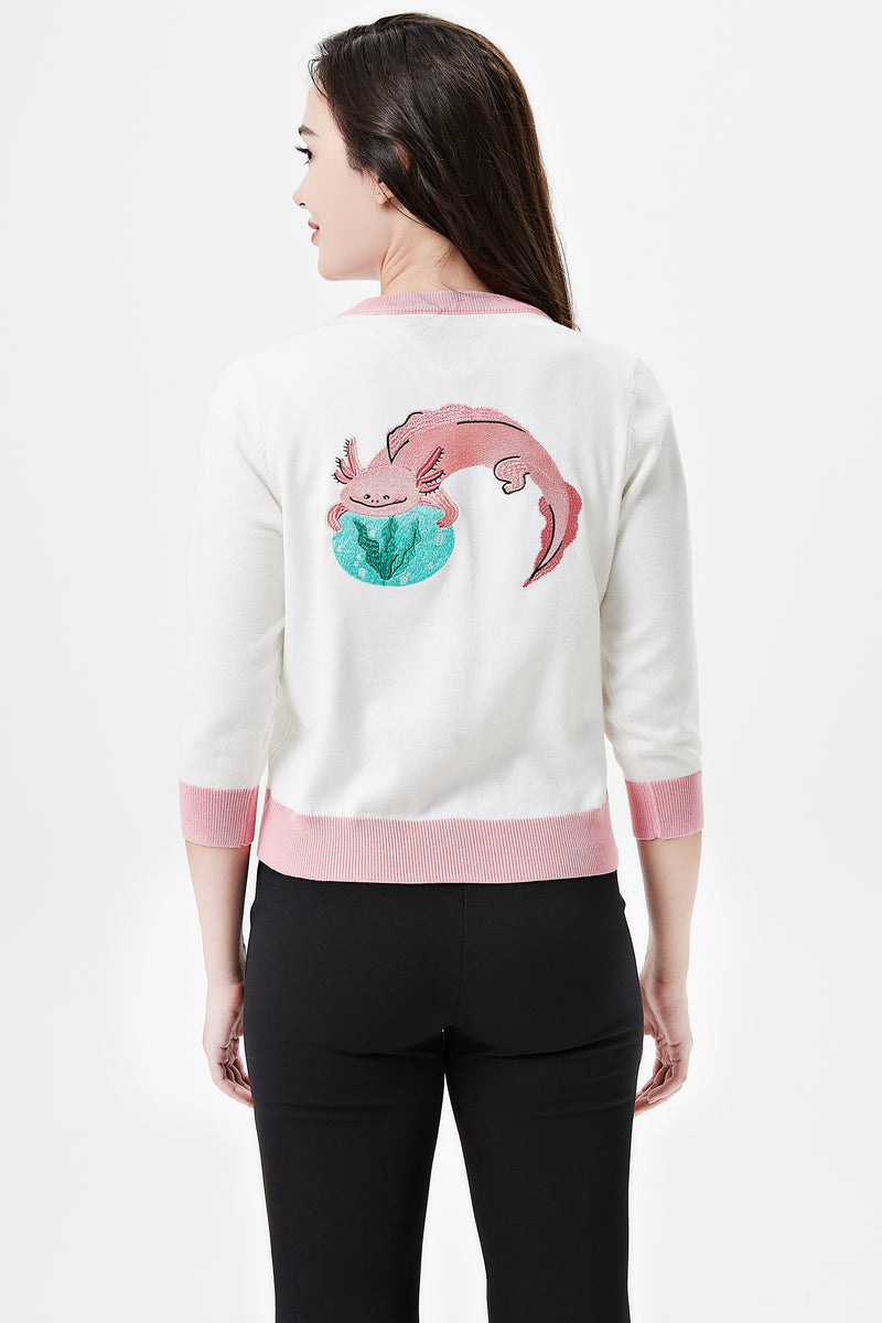 Axolotl Embroidered Leslie Cardigan by Miss Lulo