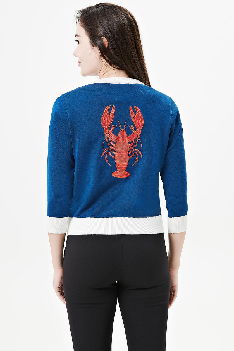 Lobster Embroidered Leslie Cardigan by Miss Lulo