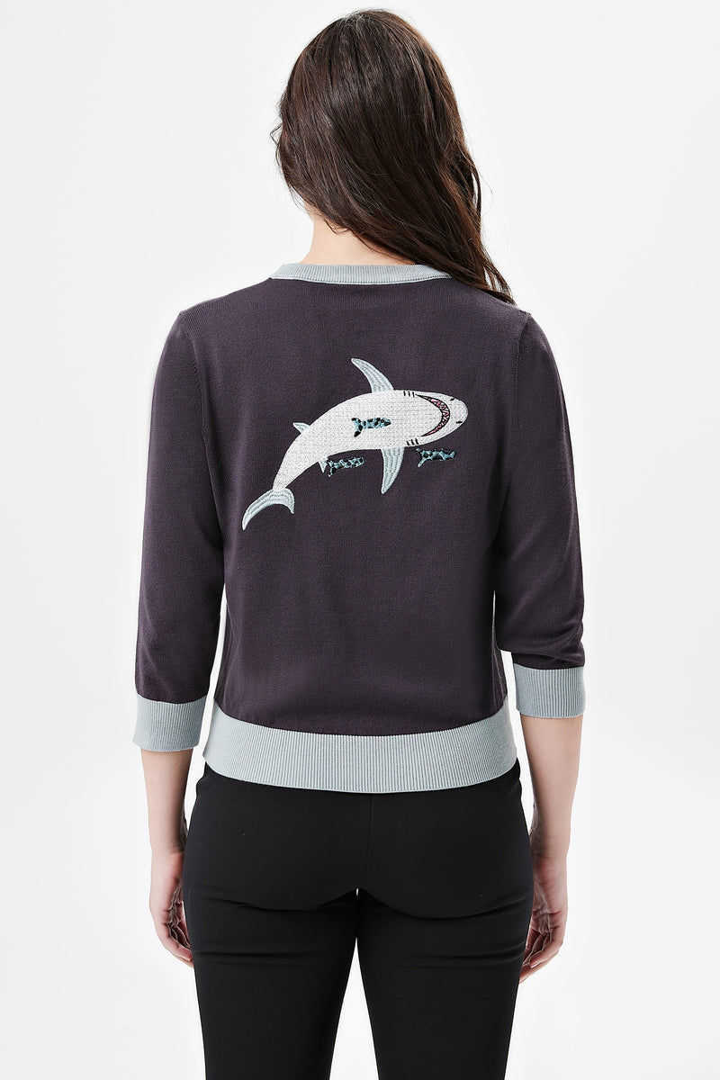 Sharks Embroidered Skye Cardigan by Miss Lulo