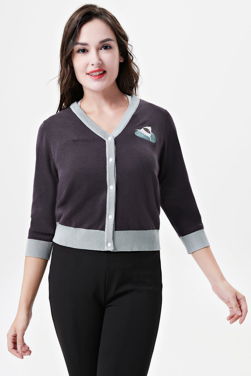 Sharks Embroidered Skye Cardigan by Miss Lulo