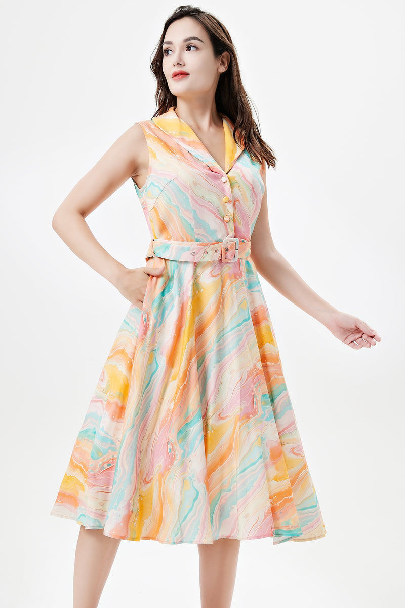 Peach Rainbow Marble Jani Dress by Miss Lulo