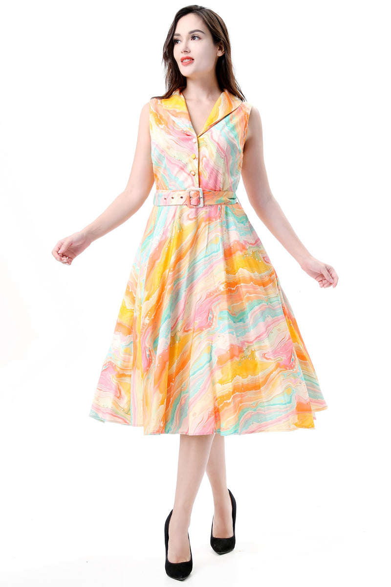 Peach Rainbow Marble Jani Dress by Miss Lulo