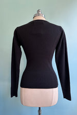 Black Ribbed Knit Puff Sleeve Sweater by Wild Pony