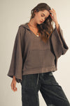 Brown Vintage Washed V-Neck Hoodie Sweatshirt