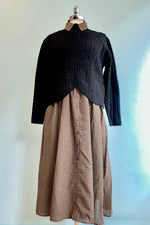 Navy and Brown Gingham Midi Dress