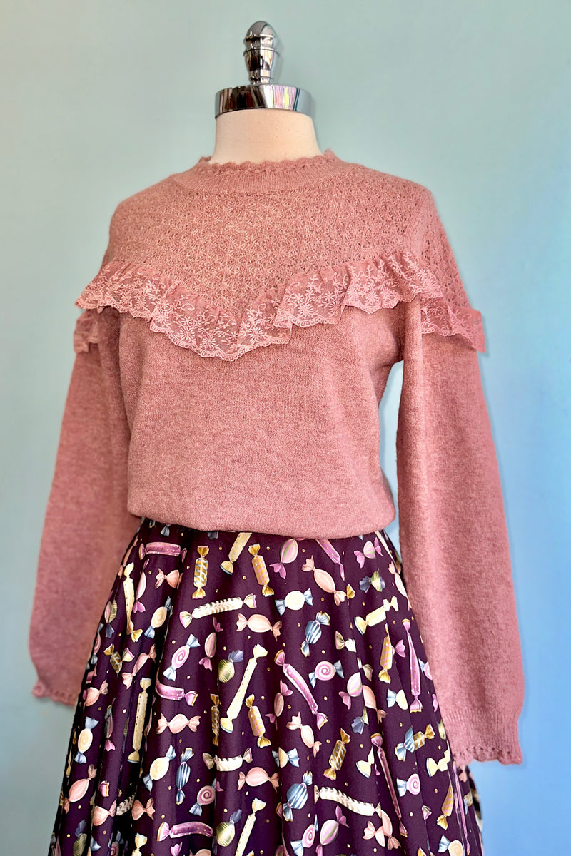 Pink Ruffled Pointelle Sweater by Molly Bracken