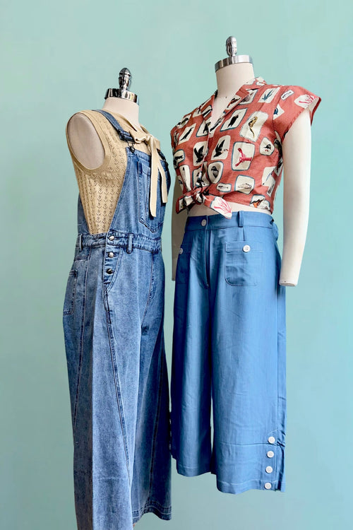 Wide Leg Denim Overalls