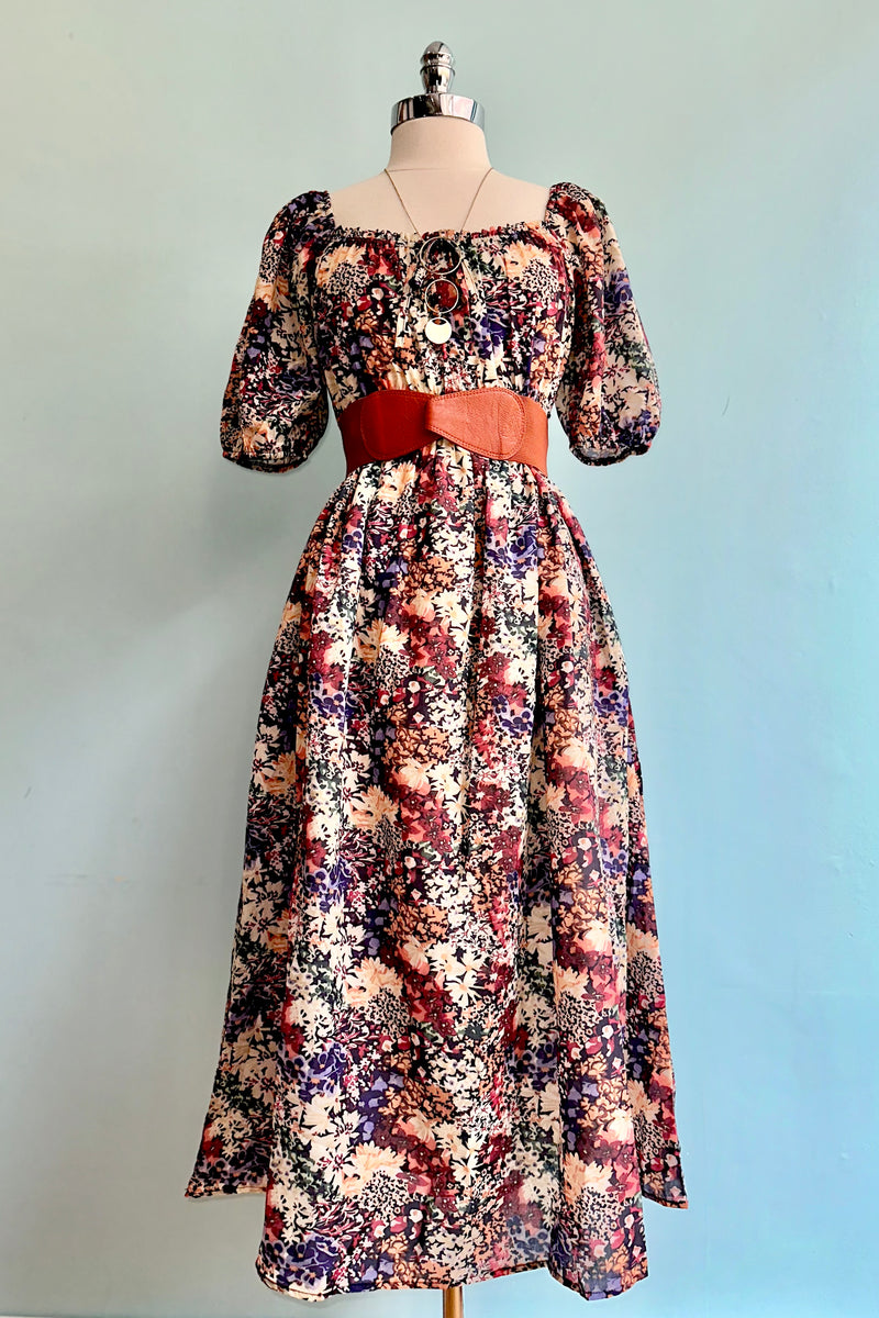 Wildflower Bubble Sleeve Midi Dress