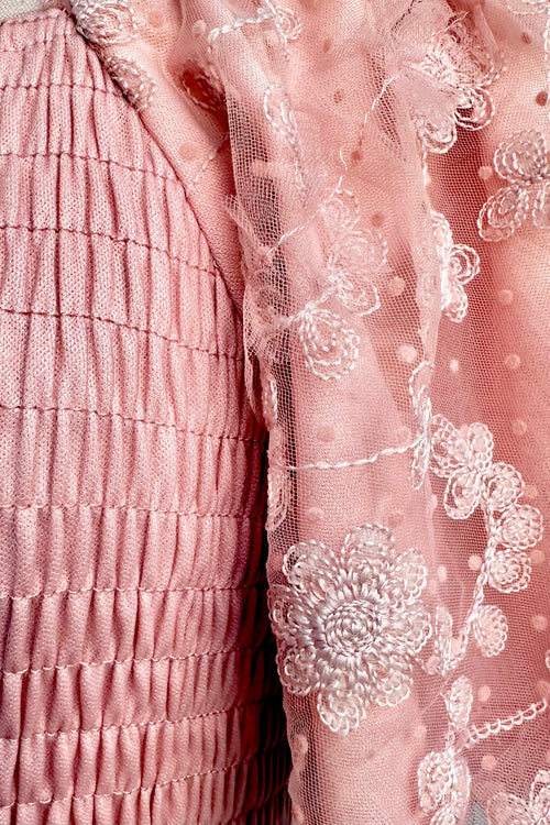 Pink Flutter Sleeve Mesh Midi Dress