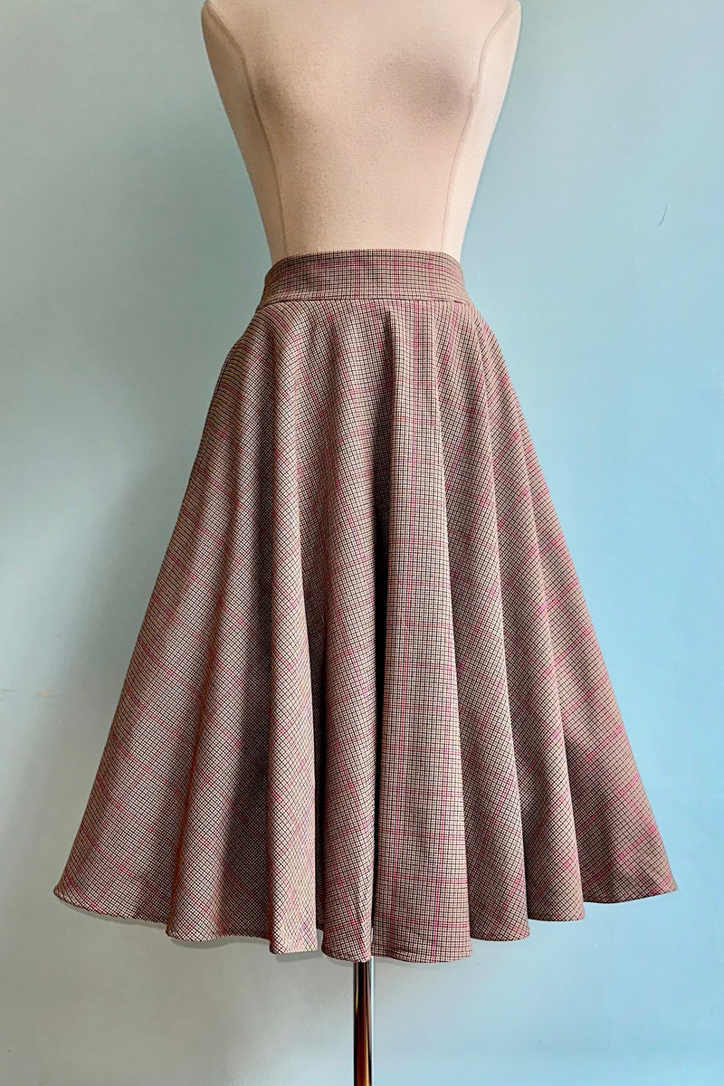 Magenta Check Circle Skirt by Banned