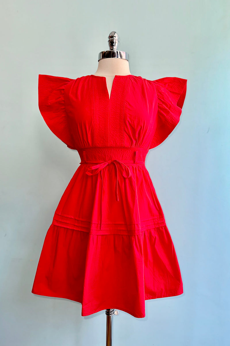 strapless open back dress DIXIE BALLOON SLEEVE MINI DRESS IN RED – AKIRA main image 1