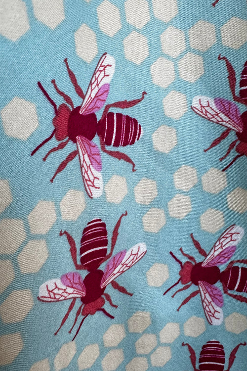 Pink and Light Blue Bee and Honeycomb Fold-Over Dress by Eva Rose