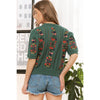 Green Embroidered Short Sleeve Sweater