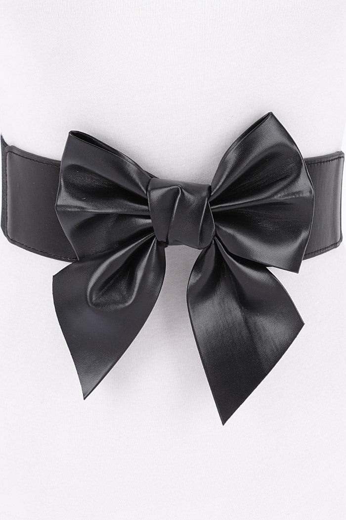 Black Faux Leather Bow Belt